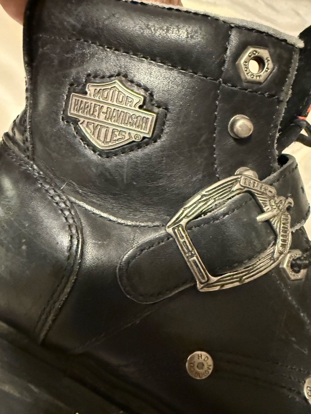Harley-Davidson Black Leather Biker Boots with Buckle - Picture 3 of 5